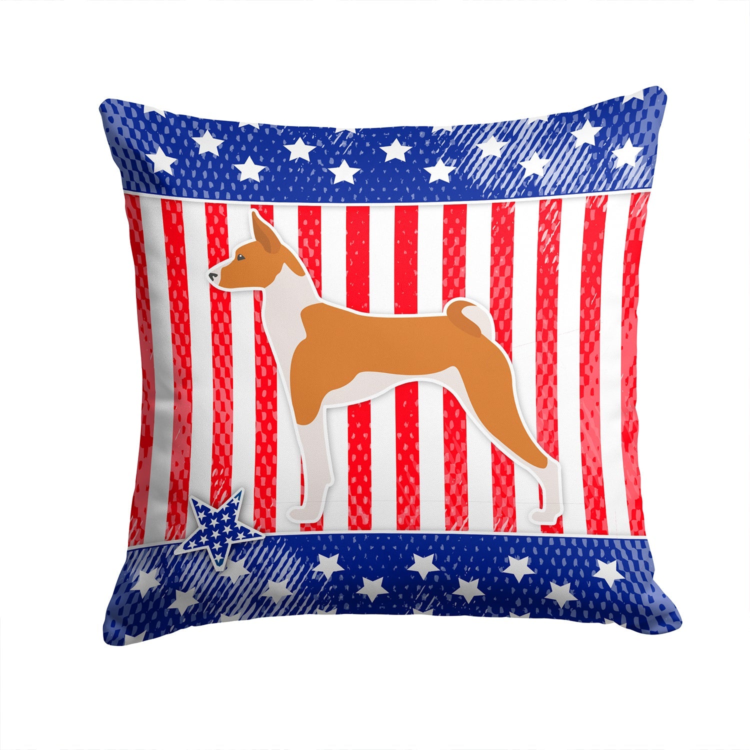 USA Patriotic Basenji Decorative Throw Pillow 14x14 Indoor Outdoor Accent Cushion, Fabric Cover with Insert for Sofa, Bed, Porch & Living Room