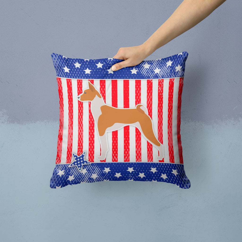 USA Patriotic Basenji Decorative Throw Pillow 14x14 Indoor Outdoor Accent Cushion, Fabric Cover with Insert for Sofa, Bed, Porch & Living Room