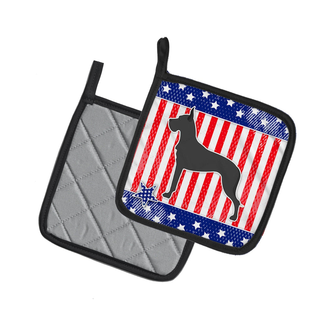 USA Patriotic Great Dane Pot Holder Set of 2 Heat Resistant Quilted Hot Pads 7.5 x 7.5 Inch, Insulated Kitchen Trivets for Cooking & Baking