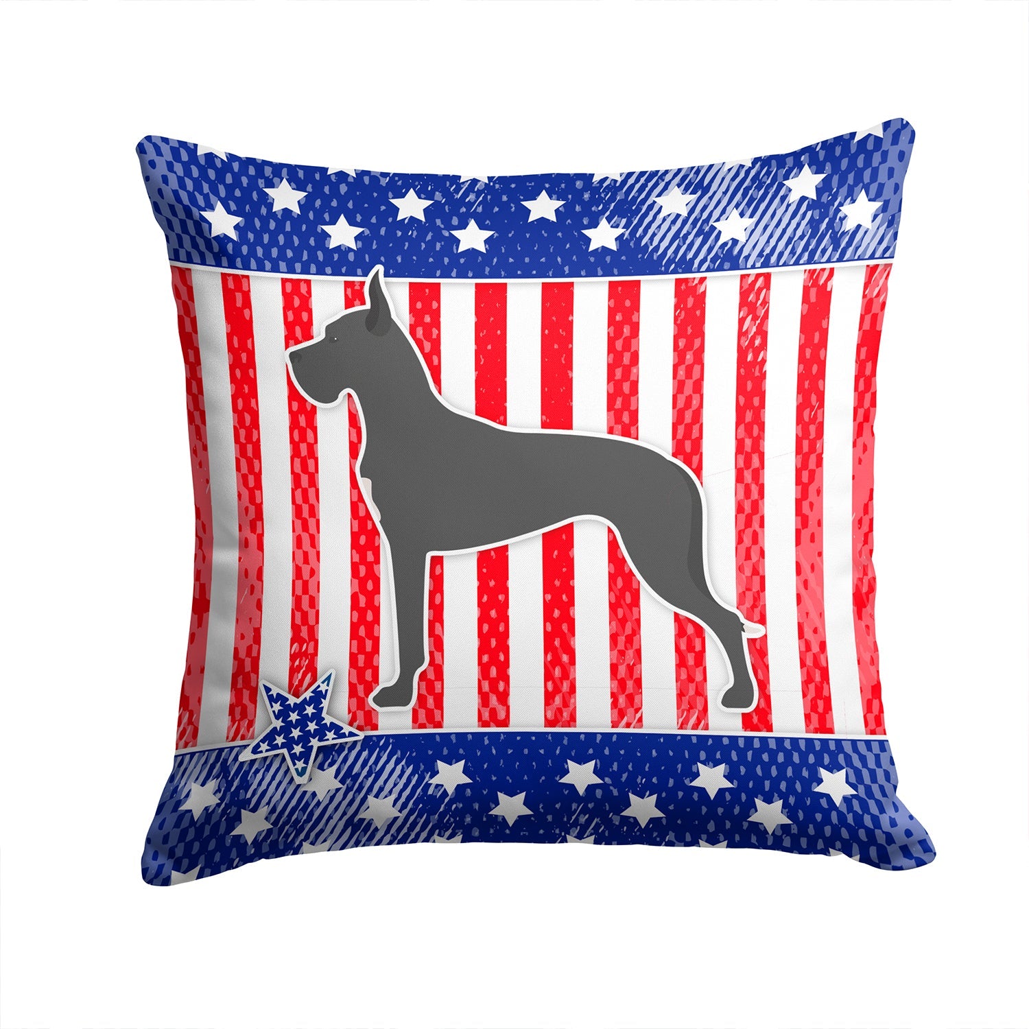 USA Patriotic Great Dane Decorative Throw Pillow 14x14 Indoor Outdoor Accent Cushion, Fabric Cover with Insert for Sofa, Bed, Porch & Living Room