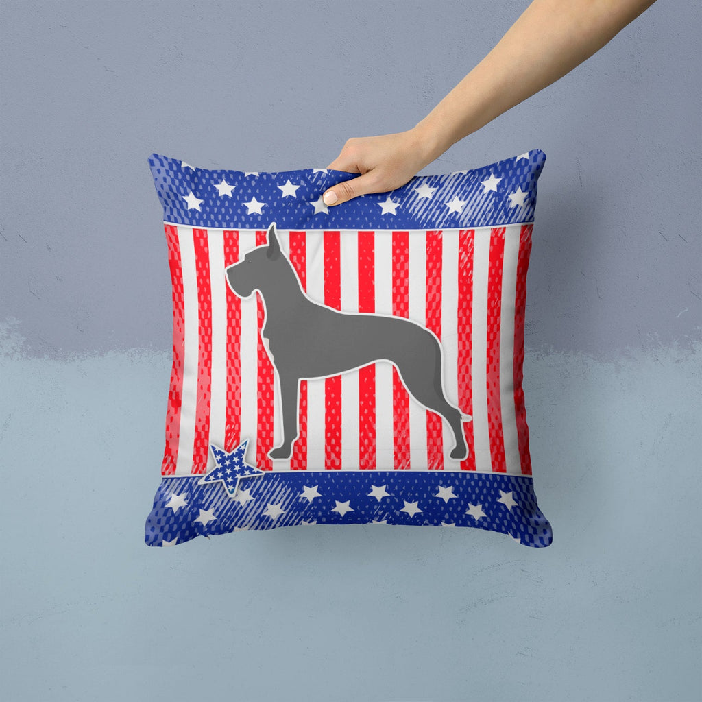 USA Patriotic Great Dane Decorative Throw Pillow 14x14 Indoor Outdoor Accent Cushion, Fabric Cover with Insert for Sofa, Bed, Porch & Living Room