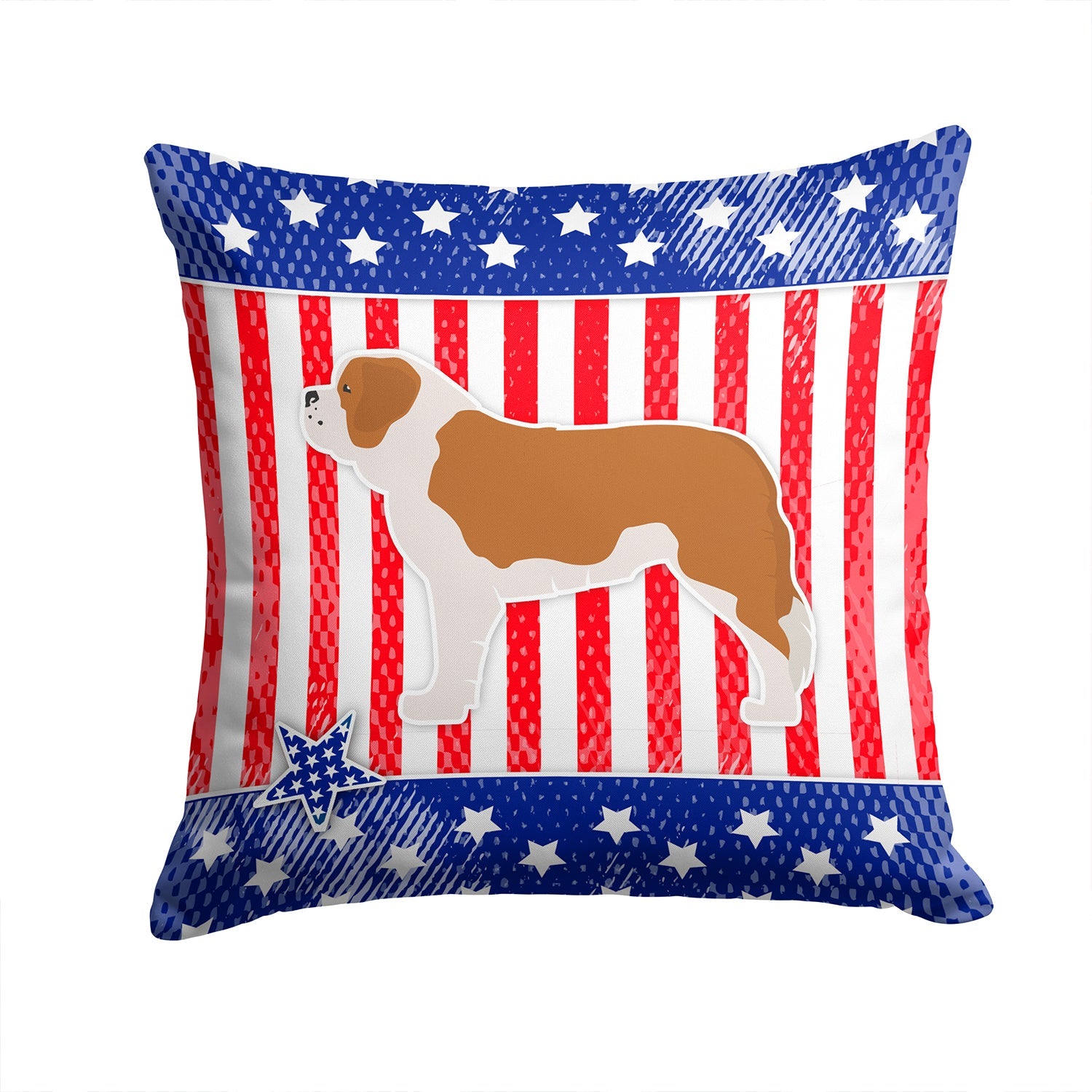 USA Patriotic Saint Bernard Decorative Throw Pillow 14x14 Indoor Outdoor Accent Cushion, Fabric Cover with Insert for Sofa, Bed, Porch & Living Room