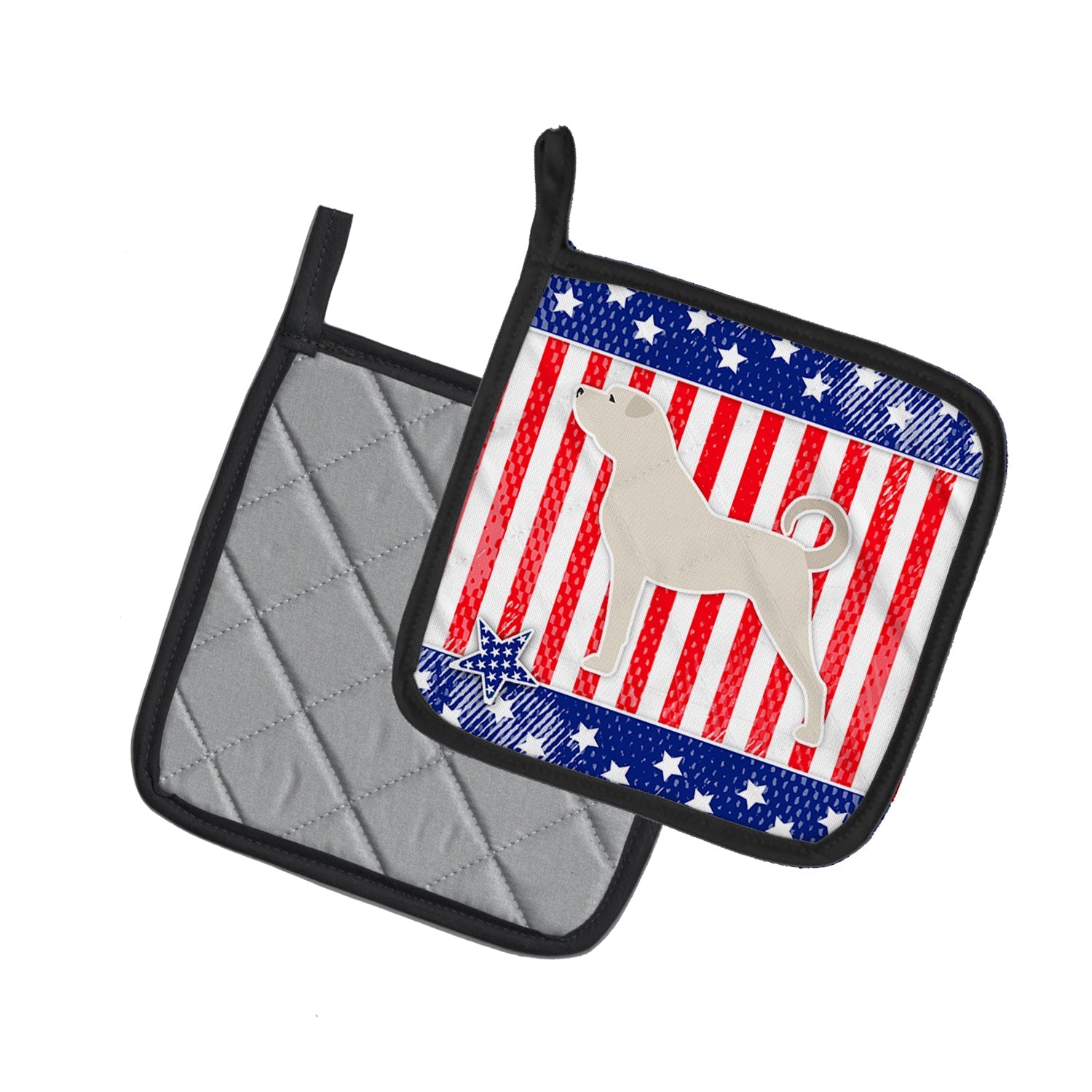USA Patriotic Anatolian Shepherd Pot Holder Set of 2 Heat Resistant Quilted Hot Pads 7.5 x 7.5 Inch, Insulated Kitchen Trivets for Cooking & Baking