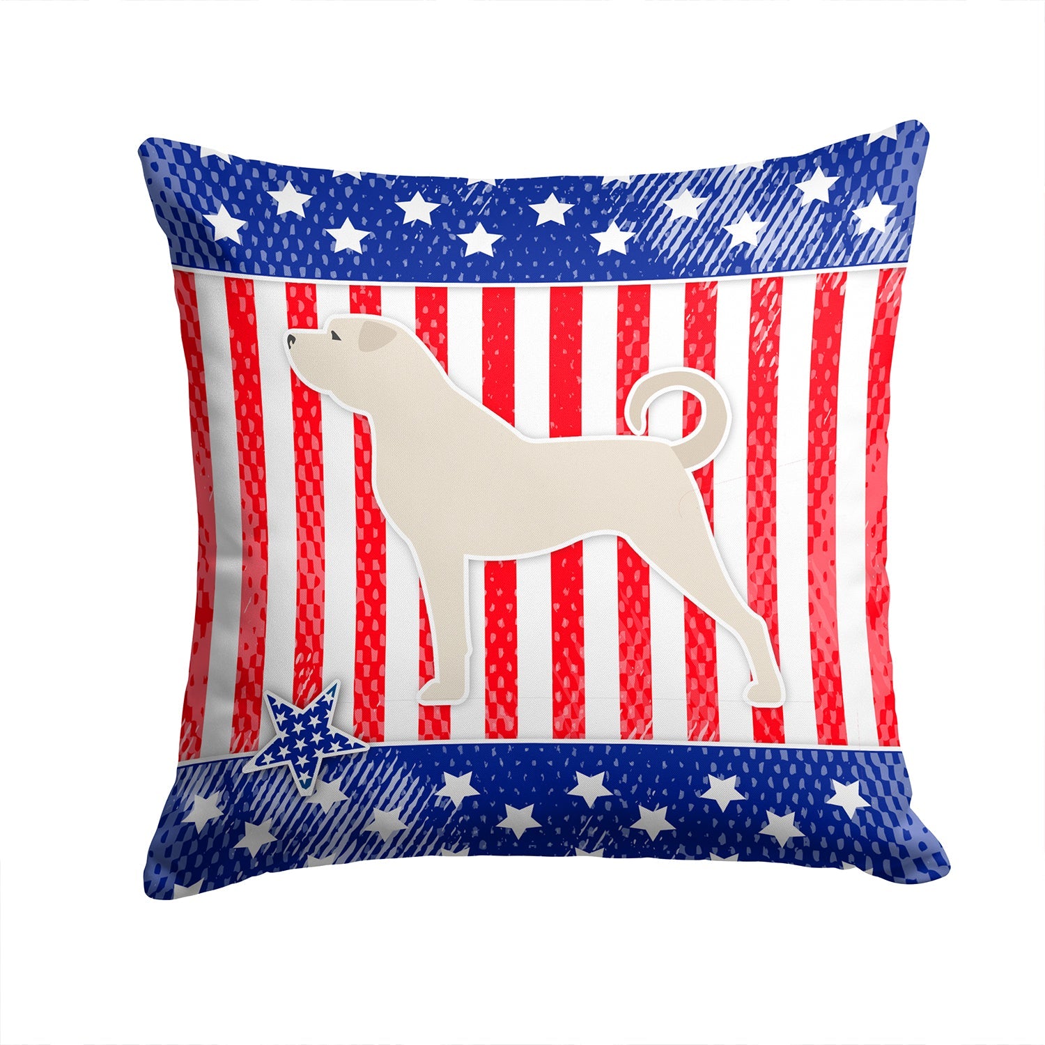 USA Patriotic Anatolian Shepherd Decorative Throw Pillow 14x14 Indoor Outdoor Accent Cushion, Fabric Cover with Insert for Sofa, Bed, Porch & Living Room