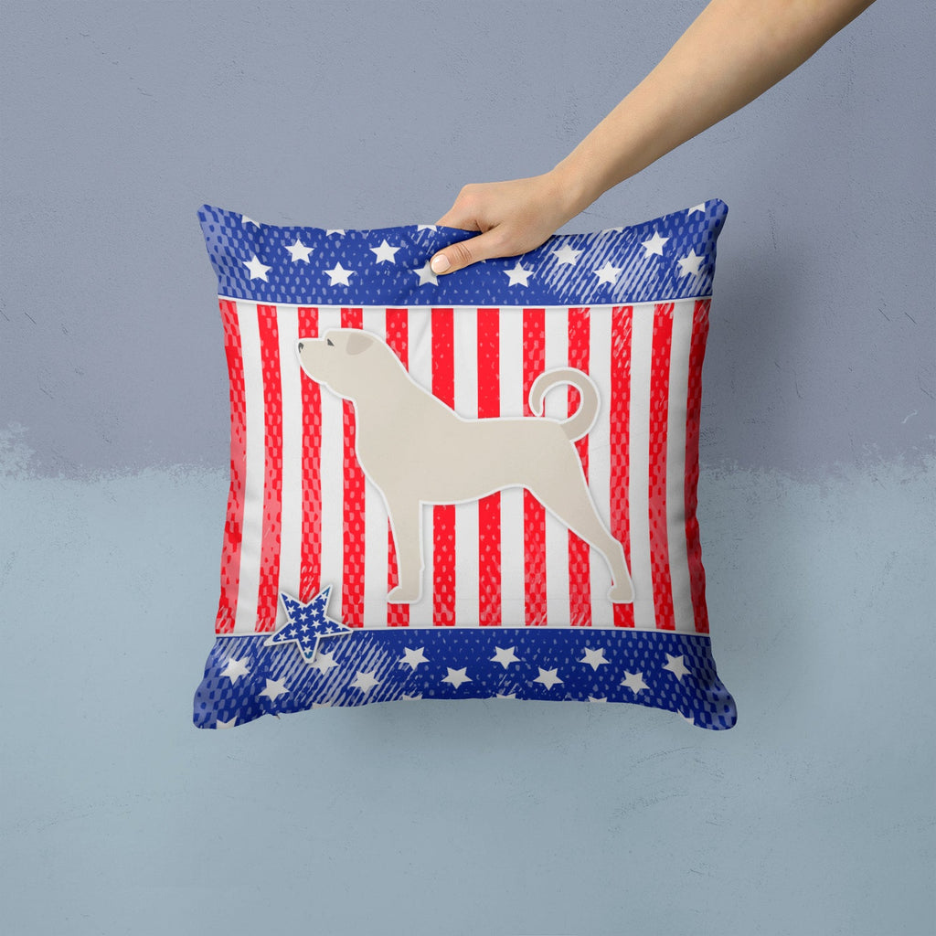 USA Patriotic Anatolian Shepherd Decorative Throw Pillow 14x14 Indoor Outdoor Accent Cushion, Fabric Cover with Insert for Sofa, Bed, Porch & Living Room