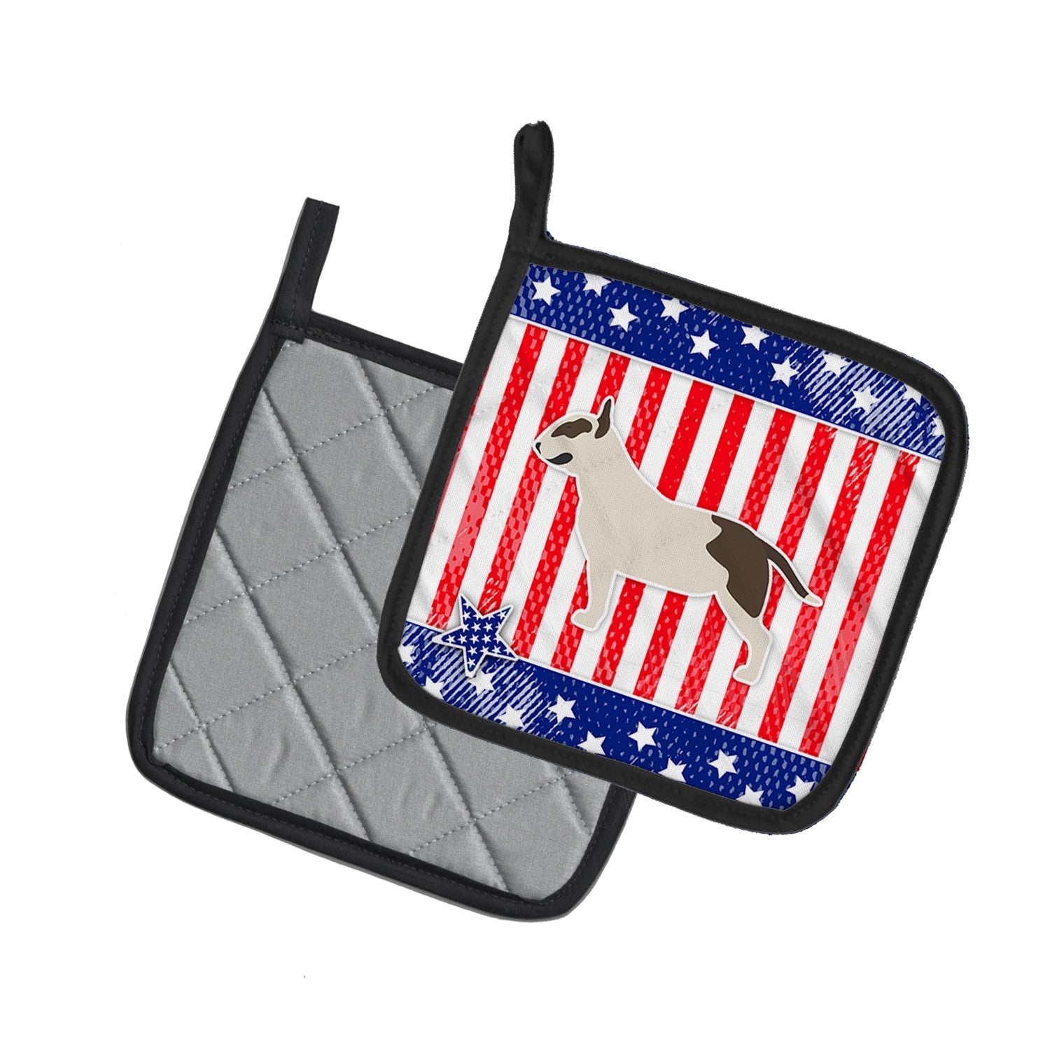 USA Patriotic Bull Terrier Pot Holder Set of 2 Heat Resistant Quilted Hot Pads 7.5 x 7.5 Inch, Insulated Kitchen Trivets for Cooking & Baking