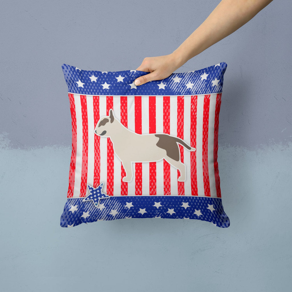 USA Patriotic Bull Terrier Decorative Throw Pillow 14x14 Indoor Outdoor Accent Cushion, Fabric Cover with Insert for Sofa, Bed, Porch & Living Room