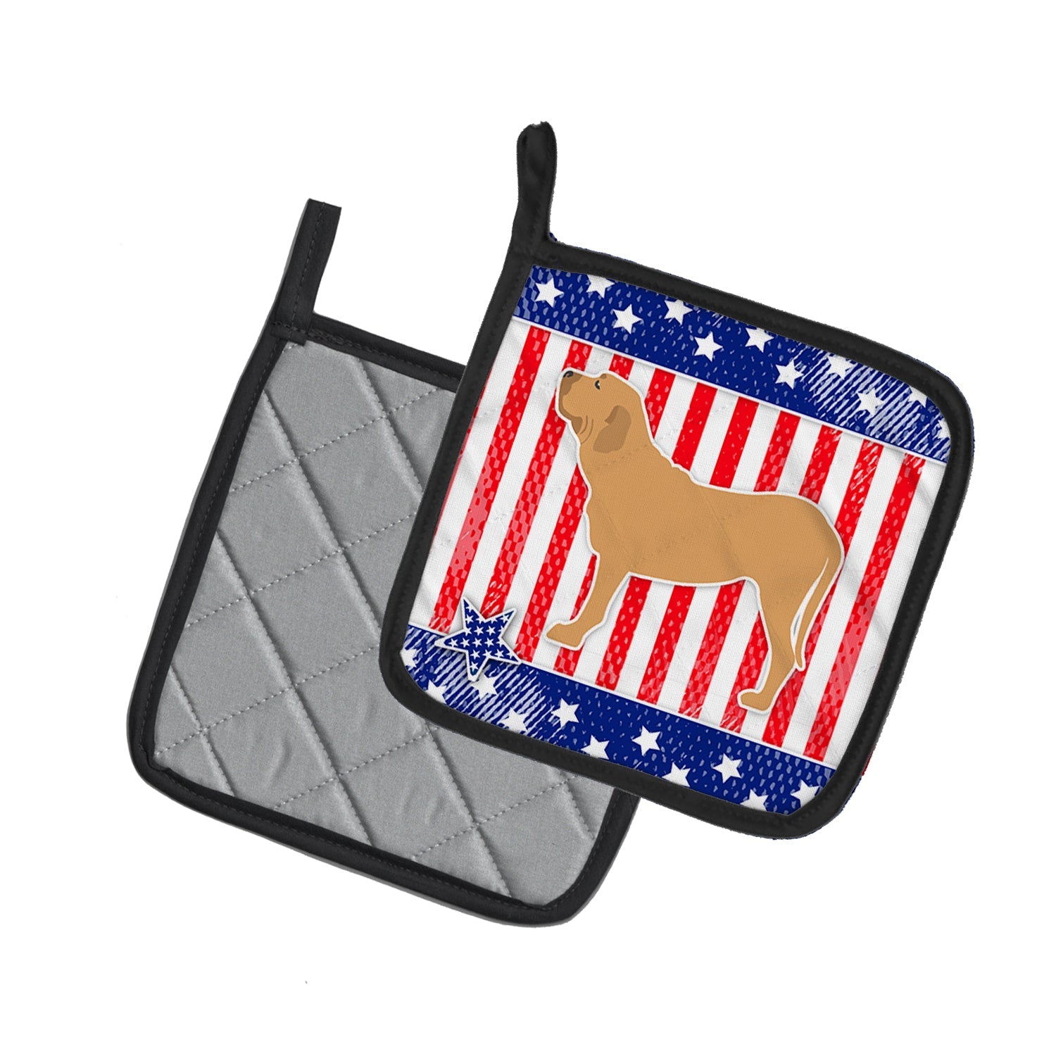 USA Patriotic Fila Brasileiro Pot Holder Set of 2 Heat Resistant Quilted Hot Pads 7.5 x 7.5 Inch, Insulated Kitchen Trivets for Cooking & Baking