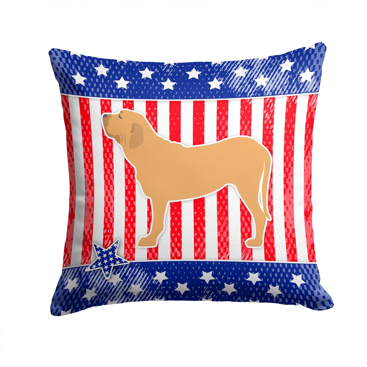 USA Patriotic Fila Brasileiro Decorative Throw Pillow 14x14 Indoor Outdoor Accent Cushion, Fabric Cover with Insert for Sofa, Bed, Porch & Living Room