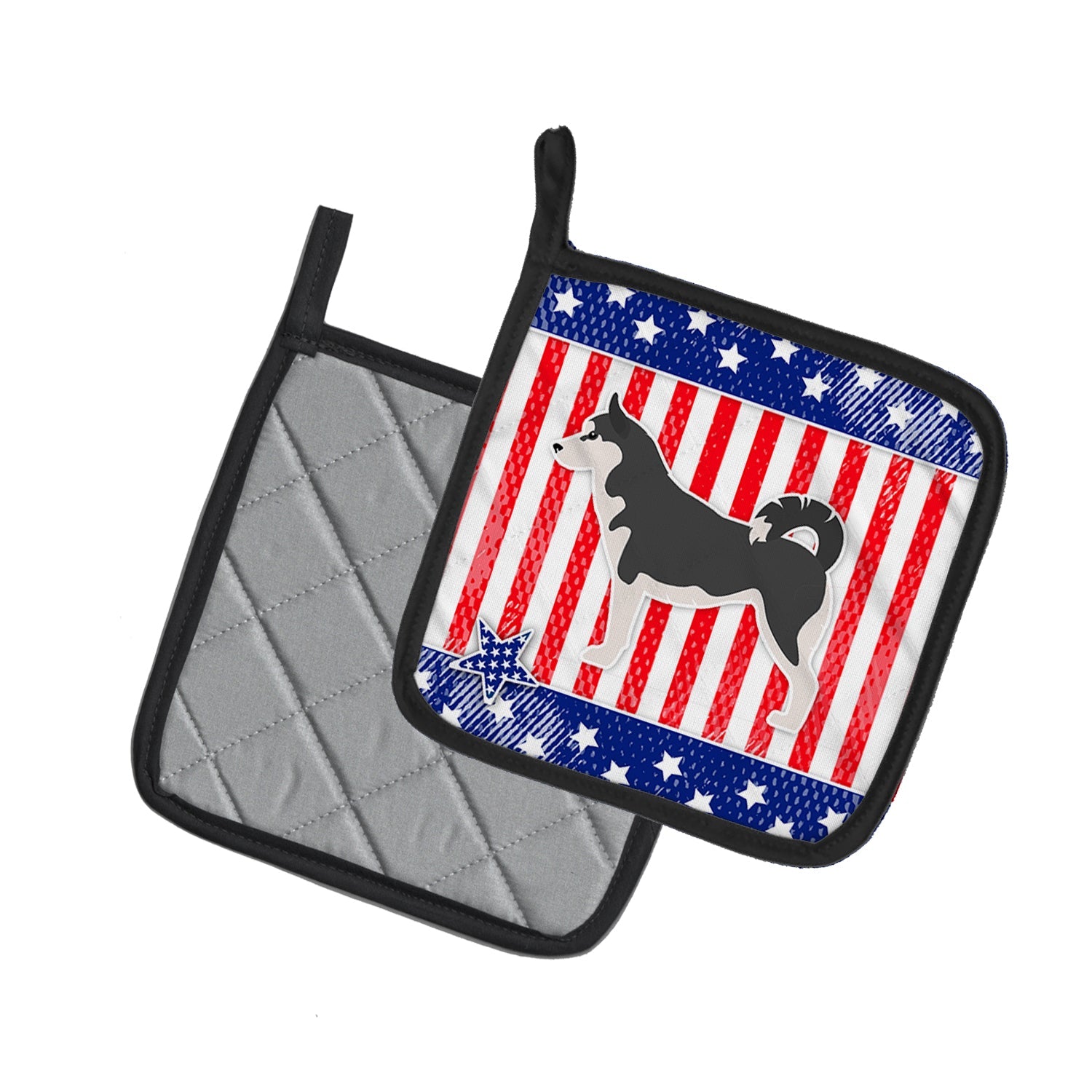 USA Patriotic Siberian Husky Pot Holder Set of 2 Heat Resistant Quilted Hot Pads 7.5 x 7.5 Inch, Insulated Kitchen Trivets for Cooking & Baking