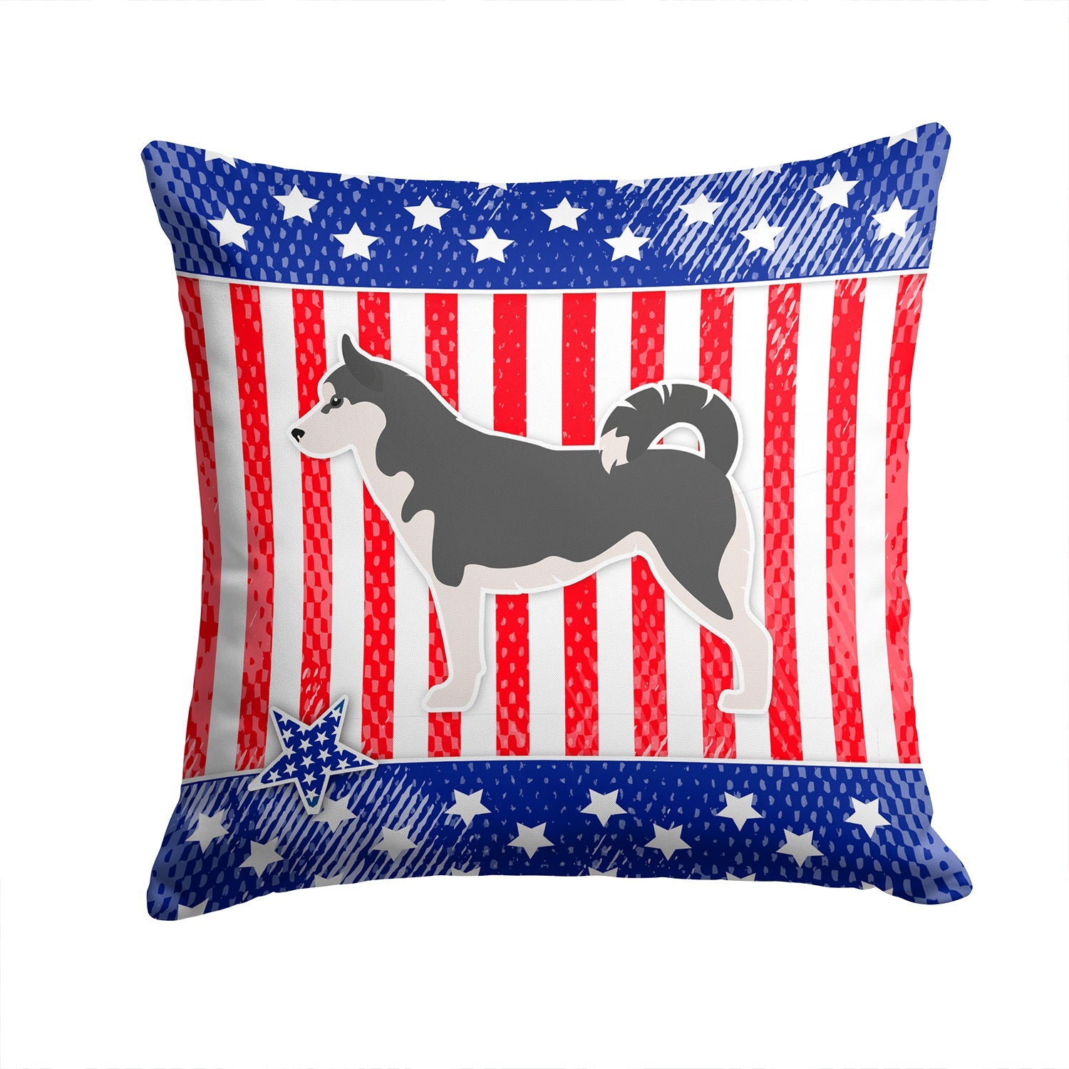 USA Patriotic Siberian Husky Decorative Throw Pillow 14x14 Indoor Outdoor Accent Cushion, Fabric Cover with Insert for Sofa, Bed, Porch & Living Room