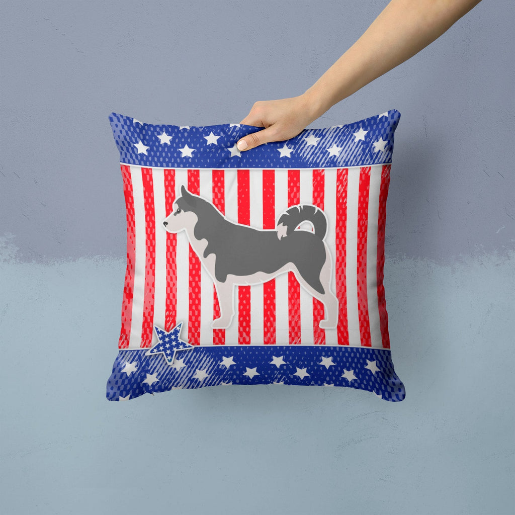 USA Patriotic Siberian Husky Decorative Throw Pillow 14x14 Indoor Outdoor Accent Cushion, Fabric Cover with Insert for Sofa, Bed, Porch & Living Room