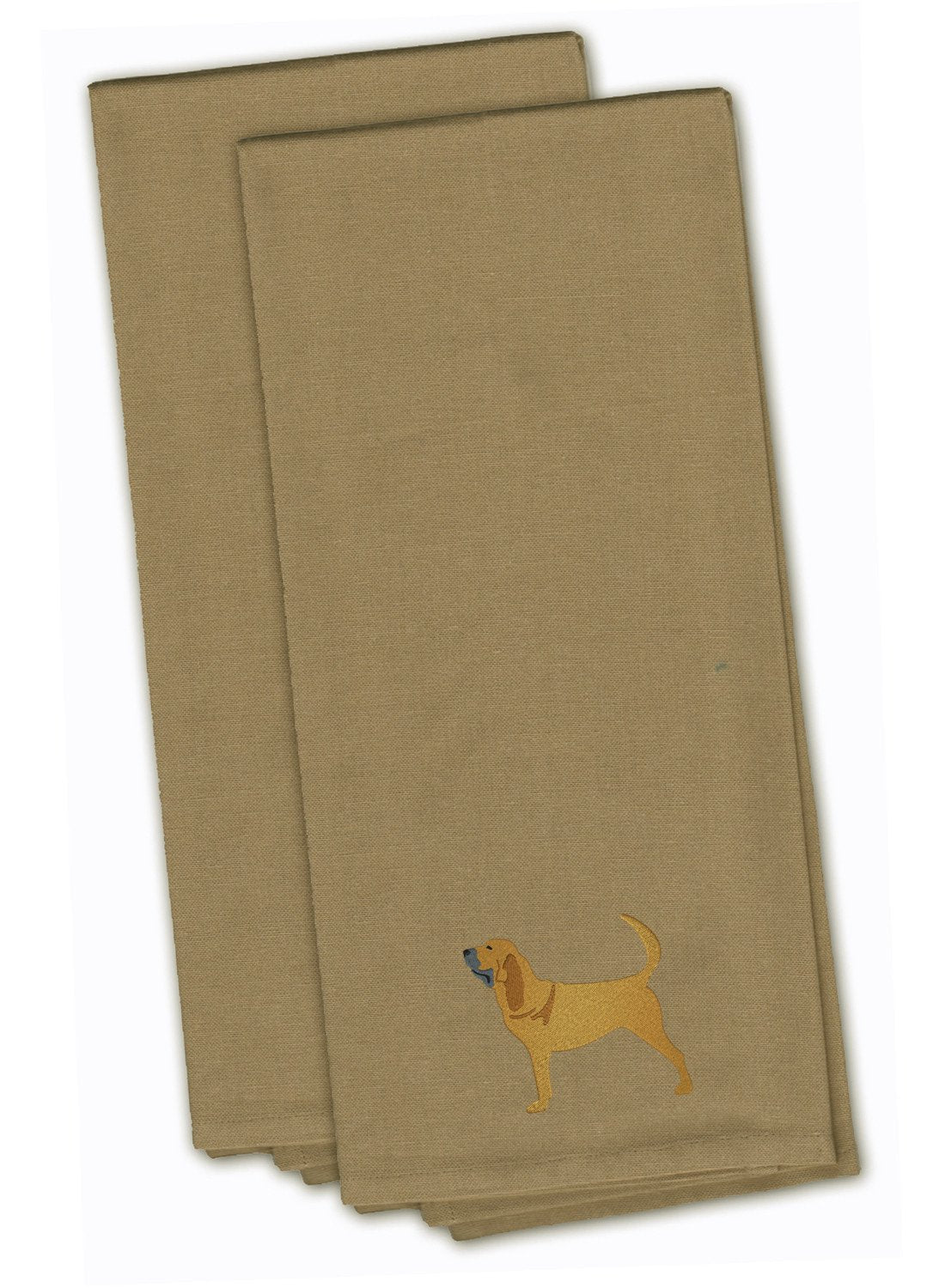 Bloodhound Tan Embroidered Towel Set of 2 Decorative Bathroom Guest Hand Towel for Hand, Face, Tea, Dishcloth, 19 X 25, Tan