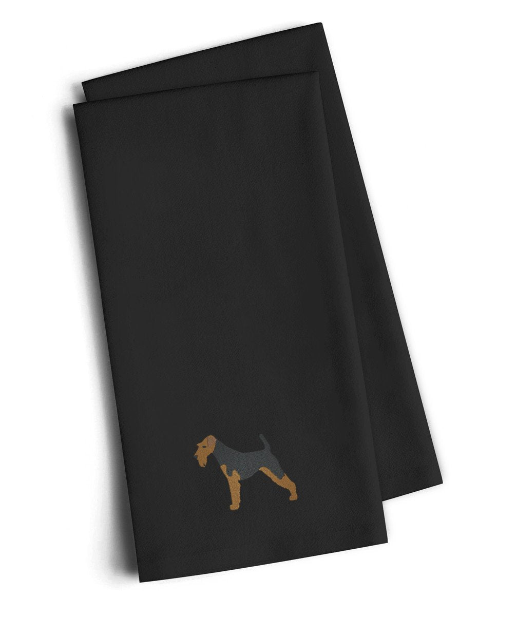 Welsh Terrier Black Embroidered Towel Set of 2 Decorative Bathroom Guest Hand Towel for Hand, Face, Tea, Dishcloth, 19 X 25, Black