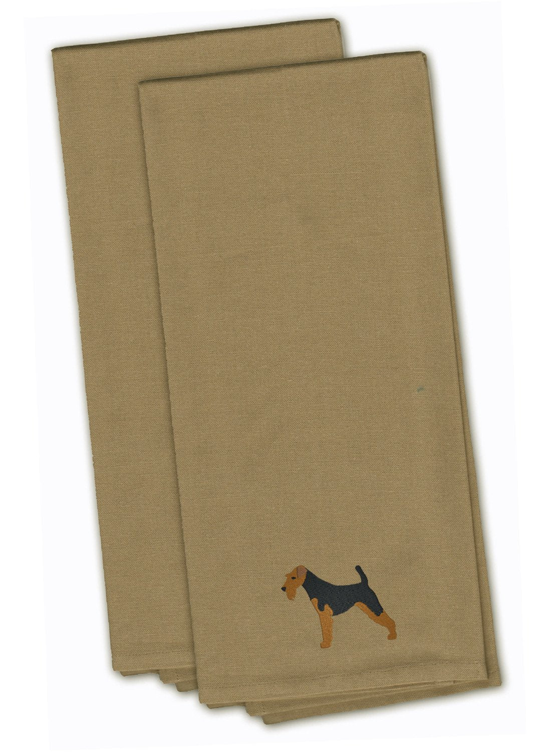 Welsh Terrier Tan Embroidered Towel Set of 2 Decorative Bathroom Guest Hand Towel for Hand, Face, Tea, Dishcloth, 19 X 25, Tan