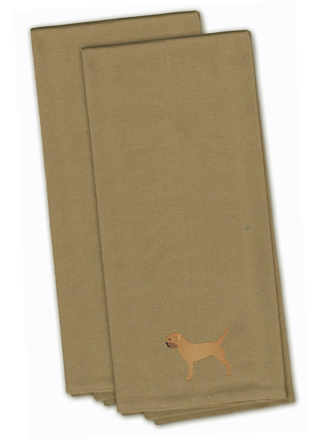 Border Terrier Tan Embroidered Towel Set of 2 Decorative Bathroom Guest Hand Towel for Hand, Face, Tea, Dishcloth, 19 X 25, Tan