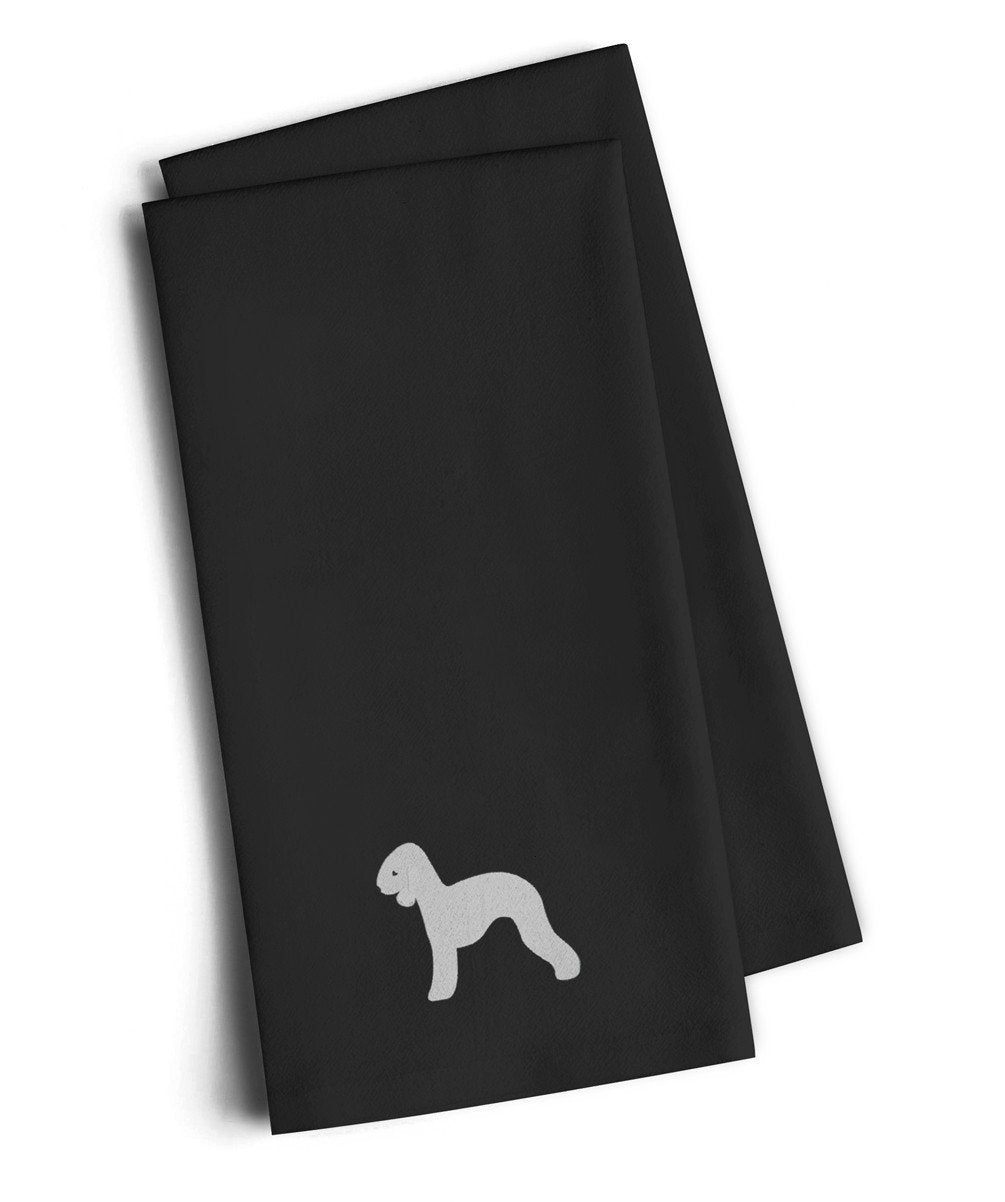 Bedlington Terrier Black Embroidered Towel Set of 2 Decorative Bathroom Guest Hand Towel for Hand, Face, Tea, Dishcloth, 19 X 25, Black