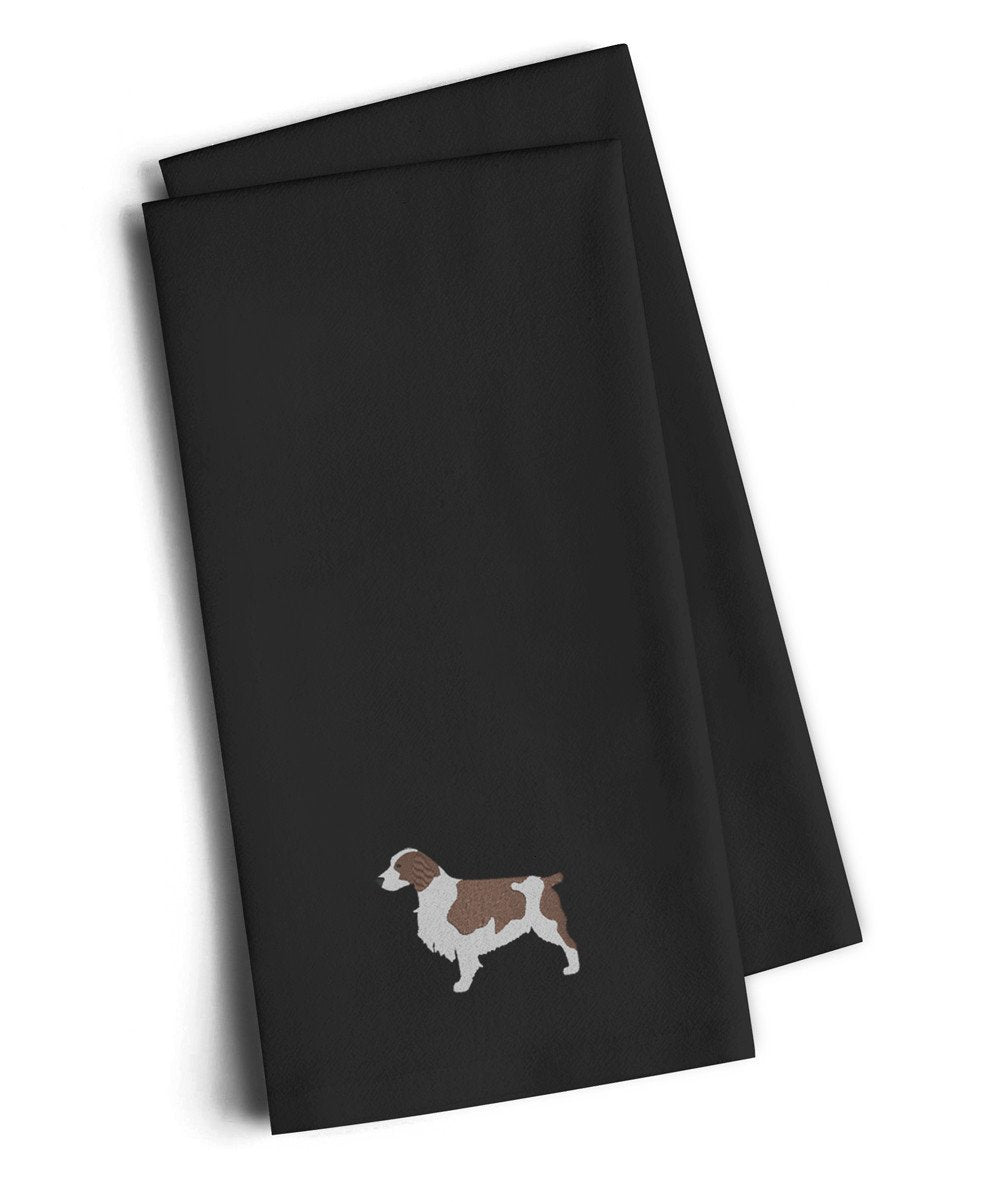 Welsh Springer Spaniel Black Embroidered Towel Set of 2 Decorative Bathroom Guest Hand Towel for Hand, Face, Tea, Dishcloth, 19 X 25, Black