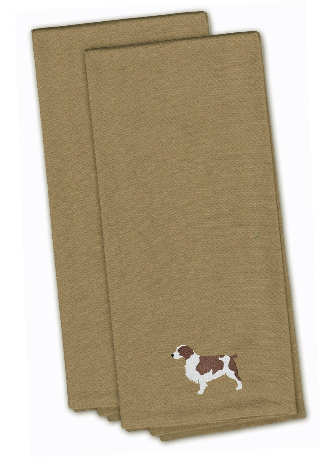 Welsh Springer Spaniel Tan Embroidered Towel Set of 2 Decorative Bathroom Guest Hand Towel for Hand, Face, Tea, Dishcloth, 19 X 25, Tan