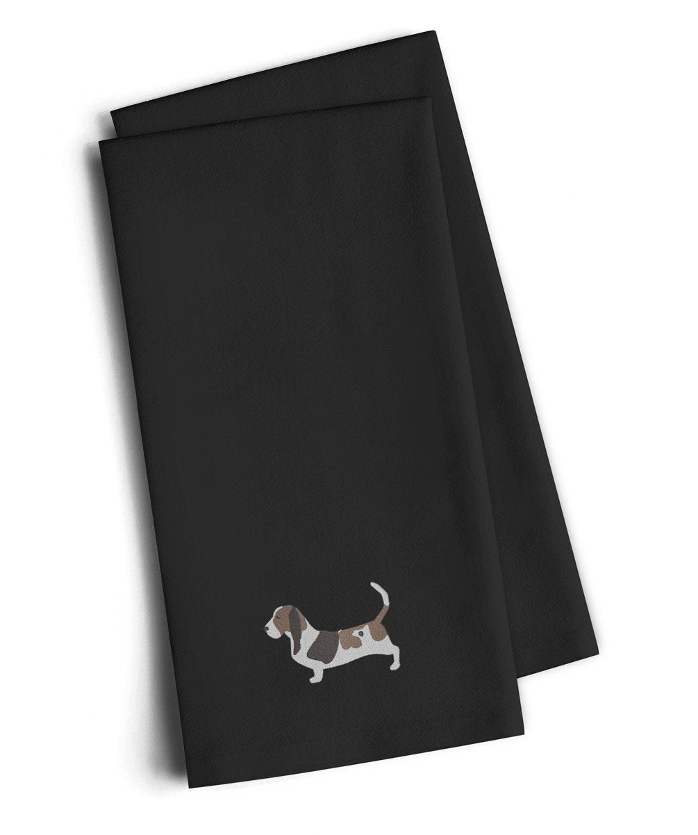 Basset Hound Black Embroidered Towel Set of 2 Decorative Bathroom Guest Hand Towel for Hand, Face, Tea, Dishcloth, 19 X 25, Black