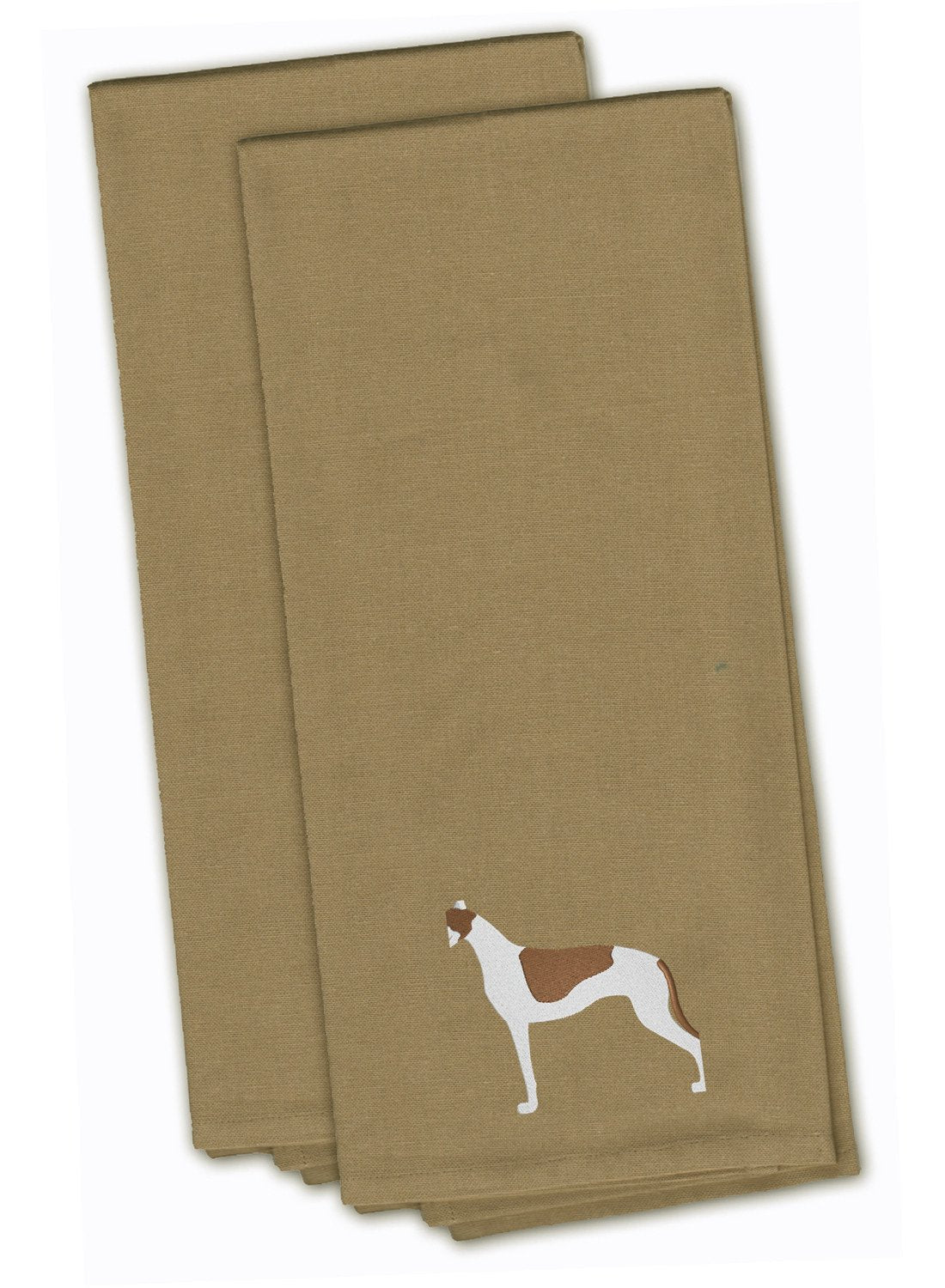 Greyhound Tan Embroidered Towel Set of 2 Decorative Bathroom Guest Hand Towel for Hand, Face, Tea, Dishcloth, 19 X 25, Tan