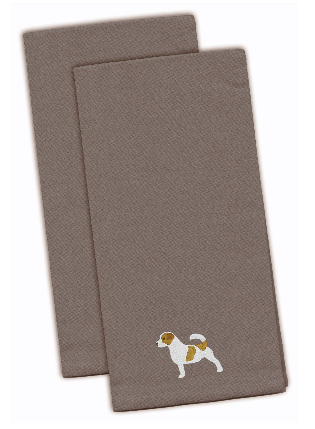 Jack Russell Terrier Gray Embroidered Towel Set of 2