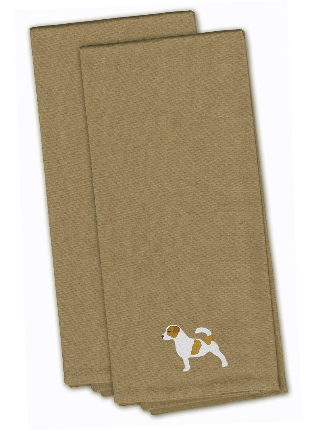 Jack Russell Terrier Tan Embroidered Towel Set of 2 Decorative Bathroom Guest Hand Towel for Hand, Face, Tea, Dishcloth, 19 X 25, Tan