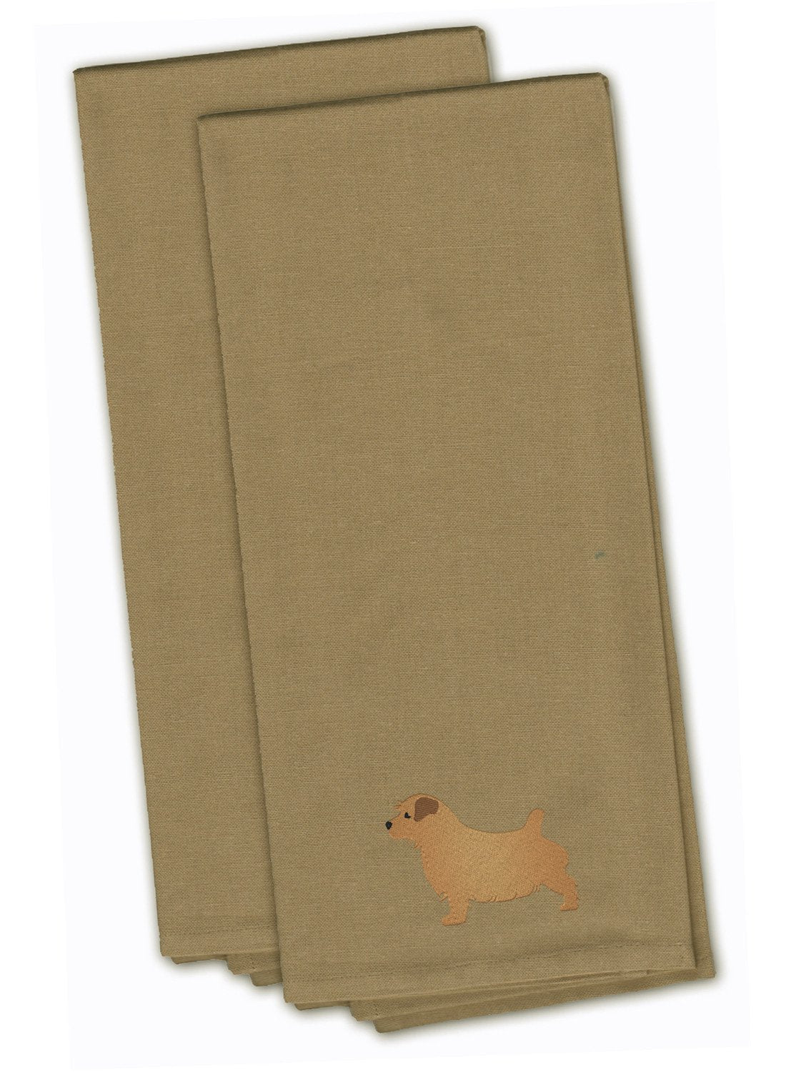 Norfolk Terrier Tan Embroidered Towel Set of 2 Decorative Bathroom Guest Hand Towel for Hand, Face, Tea, Dishcloth, 19 X 25, Tan