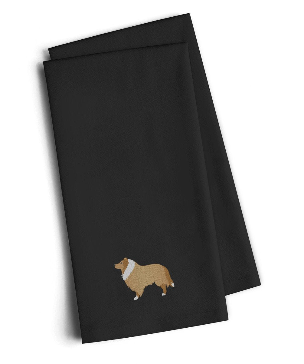 Collie Black Embroidered Towel Set of 2 Decorative Bathroom Guest Hand Towel for Hand, Face, Tea, Dishcloth, 19 X 25, Black