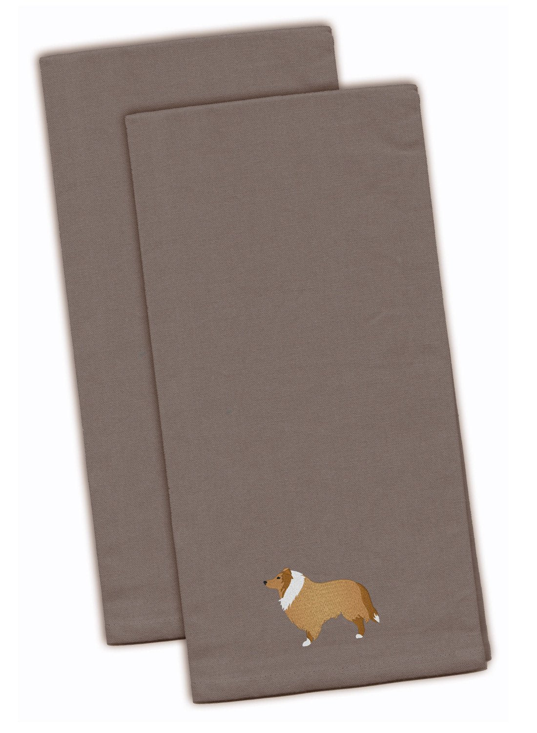 Collie Gray Embroidered Towel Set of 2