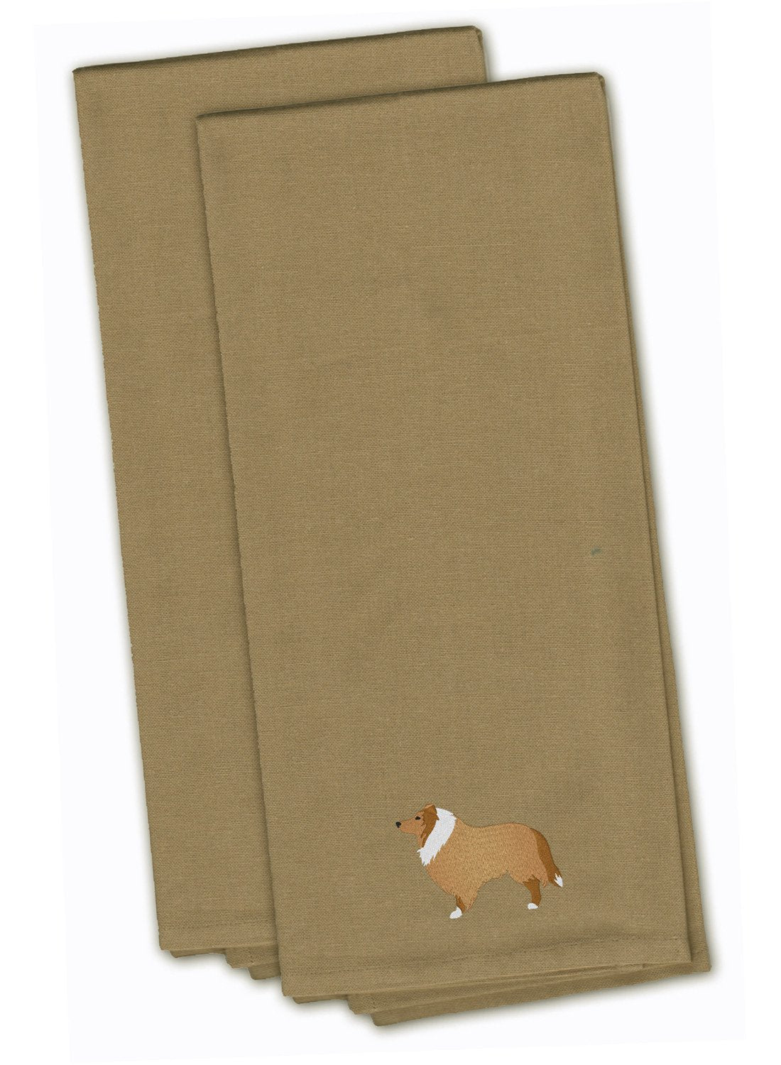 Collie Tan Embroidered Towel Set of 2 Decorative Bathroom Guest Hand Towel for Hand, Face, Tea, Dishcloth, 19 X 25, Tan