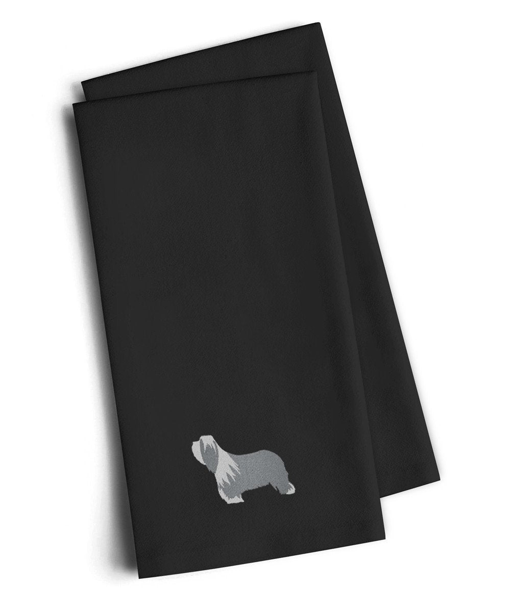 Bearded Collie Black Embroidered Towel Set of 2 Decorative Bathroom Guest Hand Towel for Hand, Face, Tea, Dishcloth, 19 X 25, Black