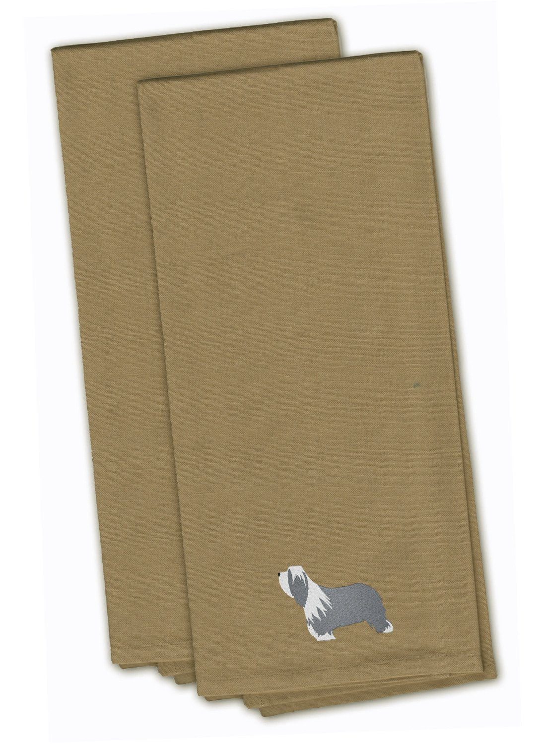 Bearded Collie Tan Embroidered Towel Set of 2 Decorative Bathroom Guest Hand Towel for Hand, Face, Tea, Dishcloth, 19 X 25, Tan