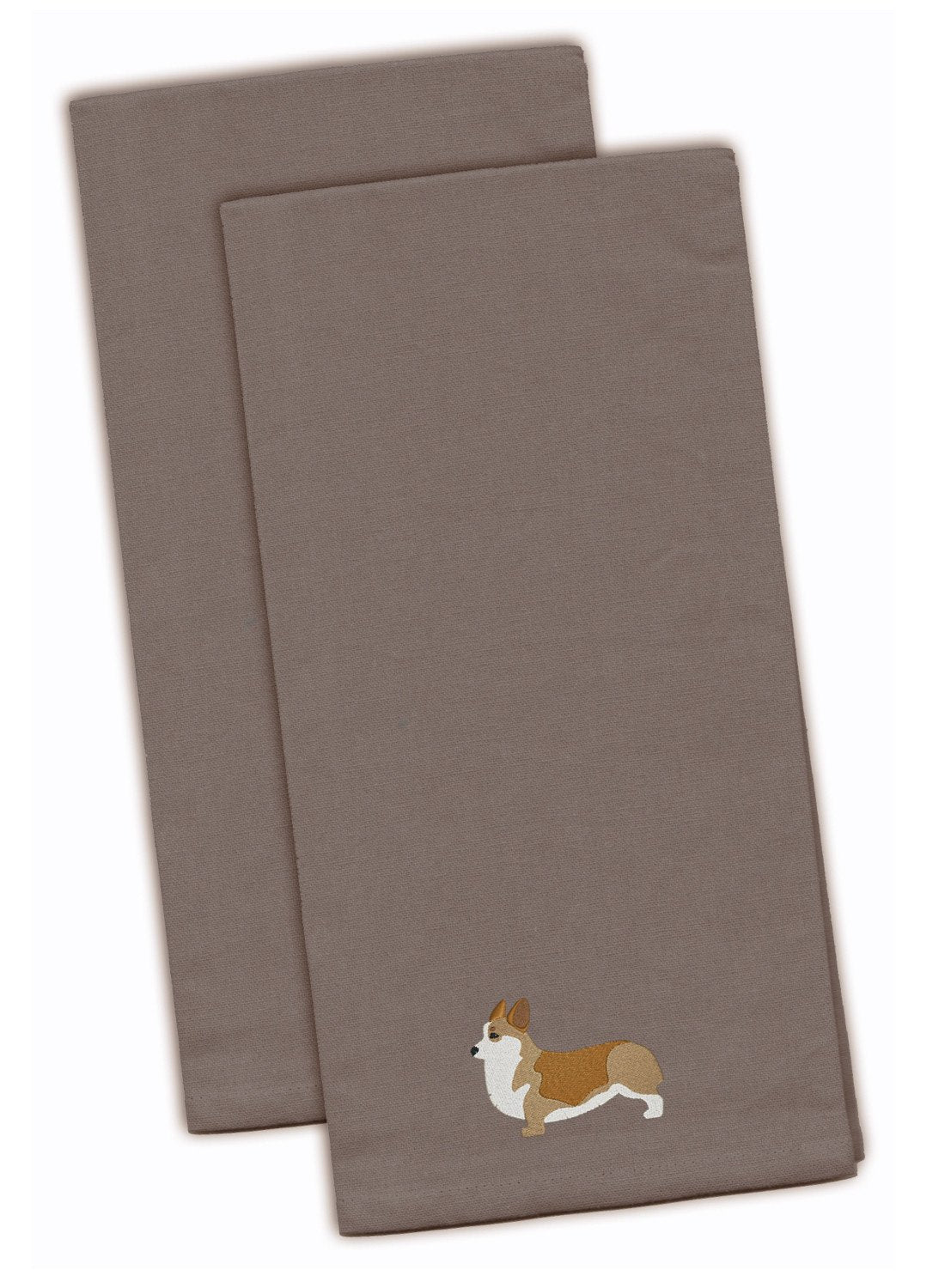 Corgi Gray Embroidered Towel Set of 2