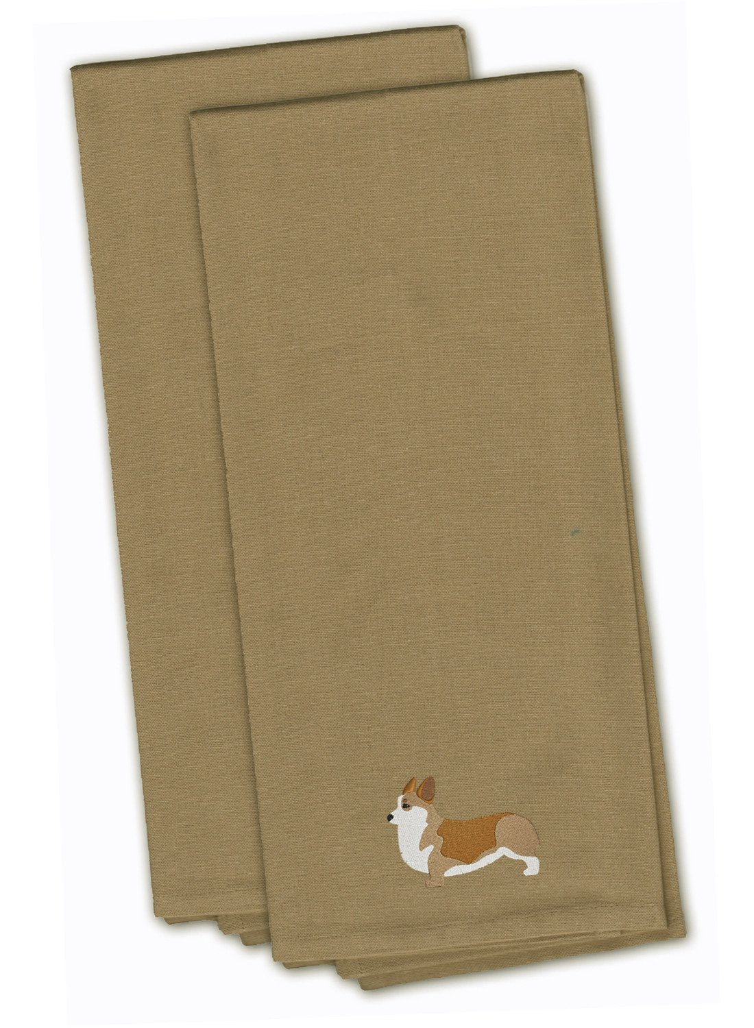 Corgi Tan Embroidered Towel Set of 2 Decorative Bathroom Guest Hand Towel for Hand, Face, Tea, Dishcloth, 19 X 25, Tan