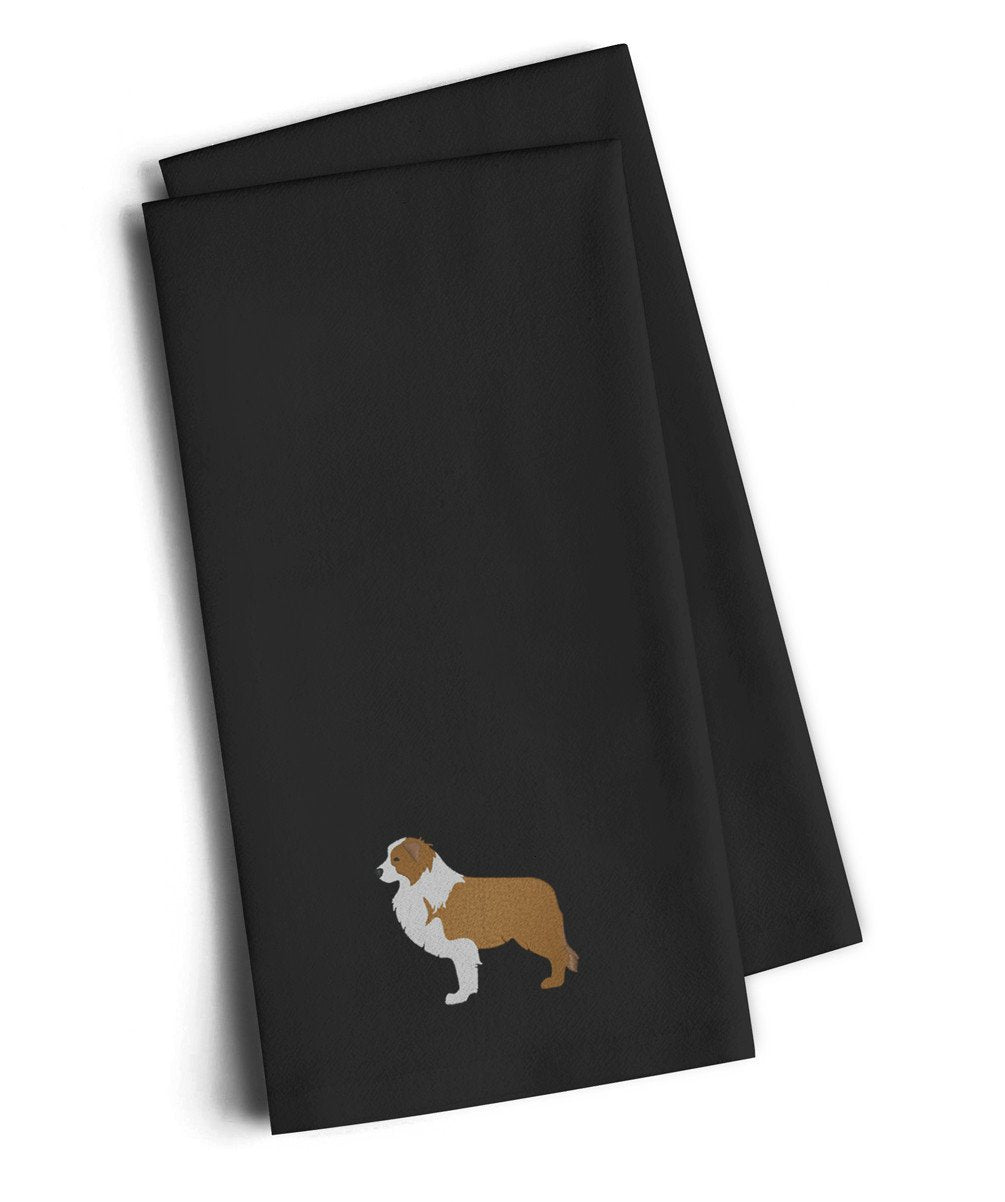 Red Border Collie Black Embroidered Towel Set of 2 Decorative Bathroom Guest Hand Towel for Hand, Face, Tea, Dishcloth, 19 X 25, Black