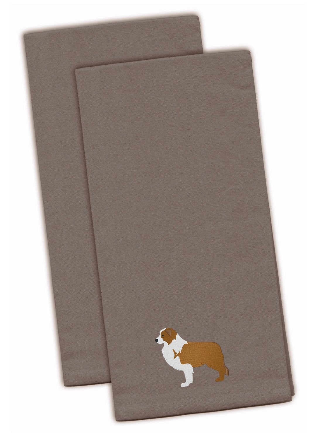 Red Border Collie Gray Embroidered Towel Set of 2