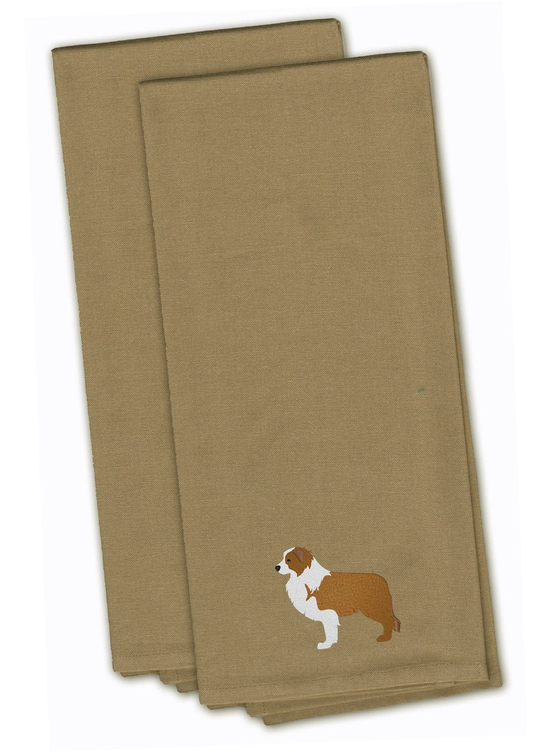 Red Border Collie Tan Embroidered Towel Set of 2 Decorative Bathroom Guest Hand Towel for Hand, Face, Tea, Dishcloth, 19 X 25, Tan