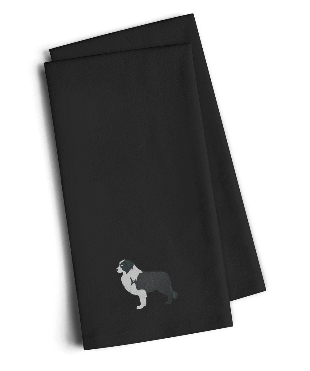 Black Border Collie Black Embroidered Towel Set of 2 Decorative Bathroom Guest Hand Towel for Hand, Face, Tea, Dishcloth, 19 X 25, Black