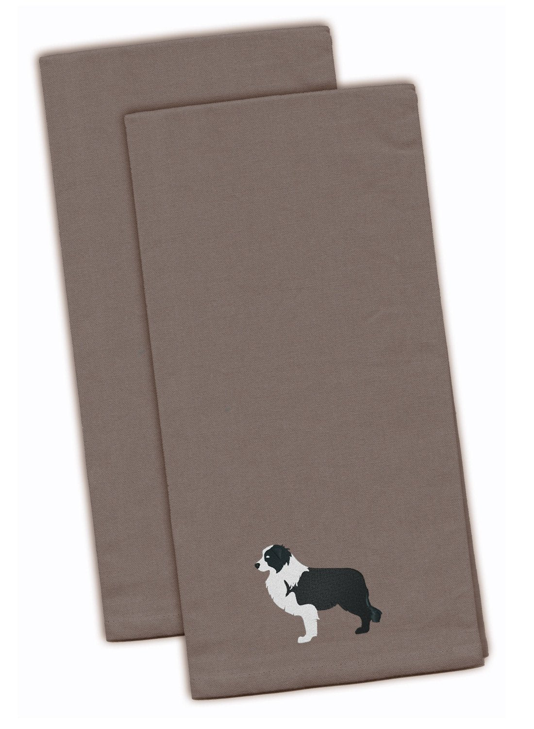 Black Border Collie Gray Embroidered Towel Set of 2