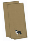 Black Border Collie Tan Embroidered Towel Set of 2 Decorative Bathroom Guest Hand Towel for Hand, Face, Tea, Dishcloth, 19 X 25, Tan