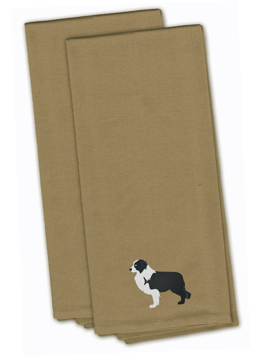 Black Border Collie Tan Embroidered Towel Set of 2 Decorative Bathroom Guest Hand Towel for Hand, Face, Tea, Dishcloth, 19 X 25, Tan