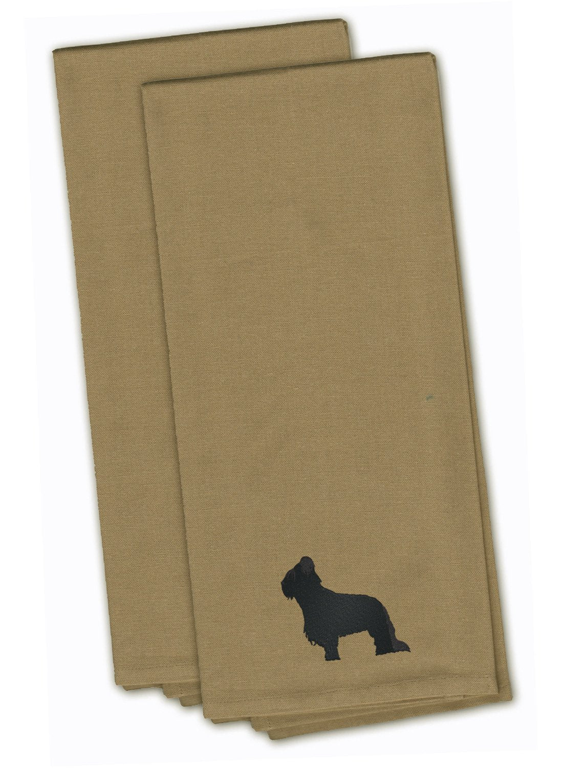 Briard Tan Embroidered Towel Set of 2 Decorative Bathroom Guest Hand Towel for Hand, Face, Tea, Dishcloth, 19 X 25, Tan