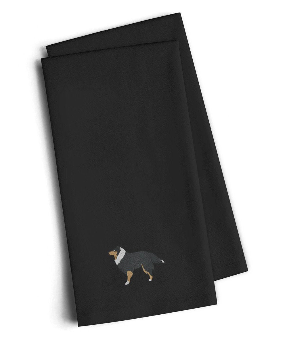 Sheltie/Shetland Sheepdog Black Embroidered Towel Set of 2 Decorative Bathroom Guest Hand Towel for Hand, Face, Tea, Dishcloth, 19 X 25, Black