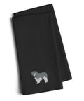 Polish Lowland Sheepdog Dog Black Embroidered Towel Set of 2 Decorative Bathroom Guest Hand Towel for Hand, Face, Tea, Dishcloth, 19 X 25, Black