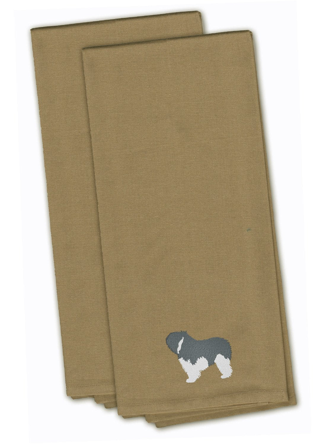 Polish Lowland Sheepdog Dog Tan Embroidered Towel Set of 2 Decorative Bathroom Guest Hand Towel for Hand, Face, Tea, Dishcloth, 19 X 25, Tan