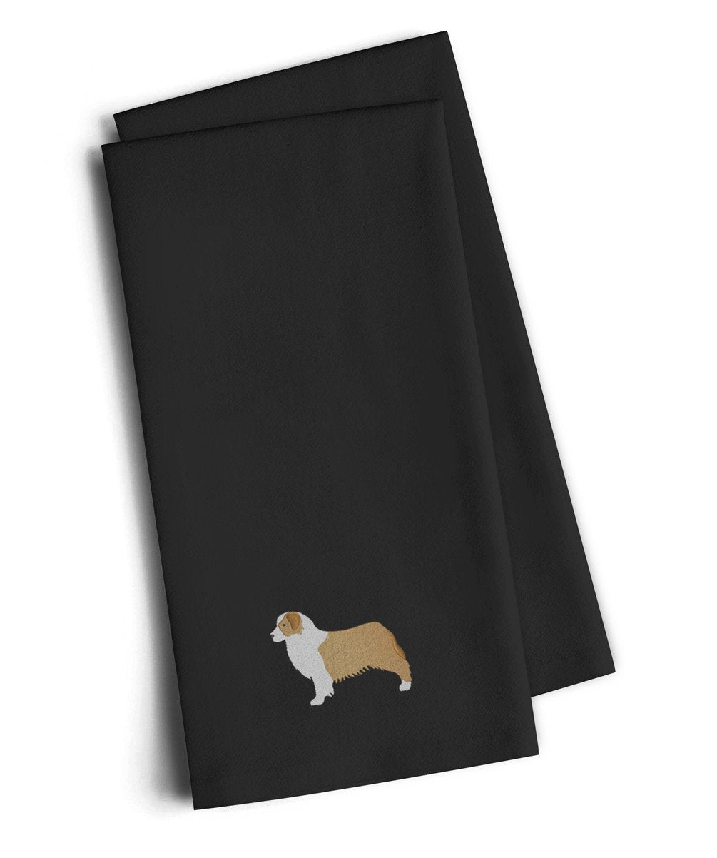 Australian Shepherd Dog Black Embroidered Towel Set of 2 Decorative Bathroom Guest Hand Towel for Hand, Face, Tea, Dishcloth, 19 X 25, Black