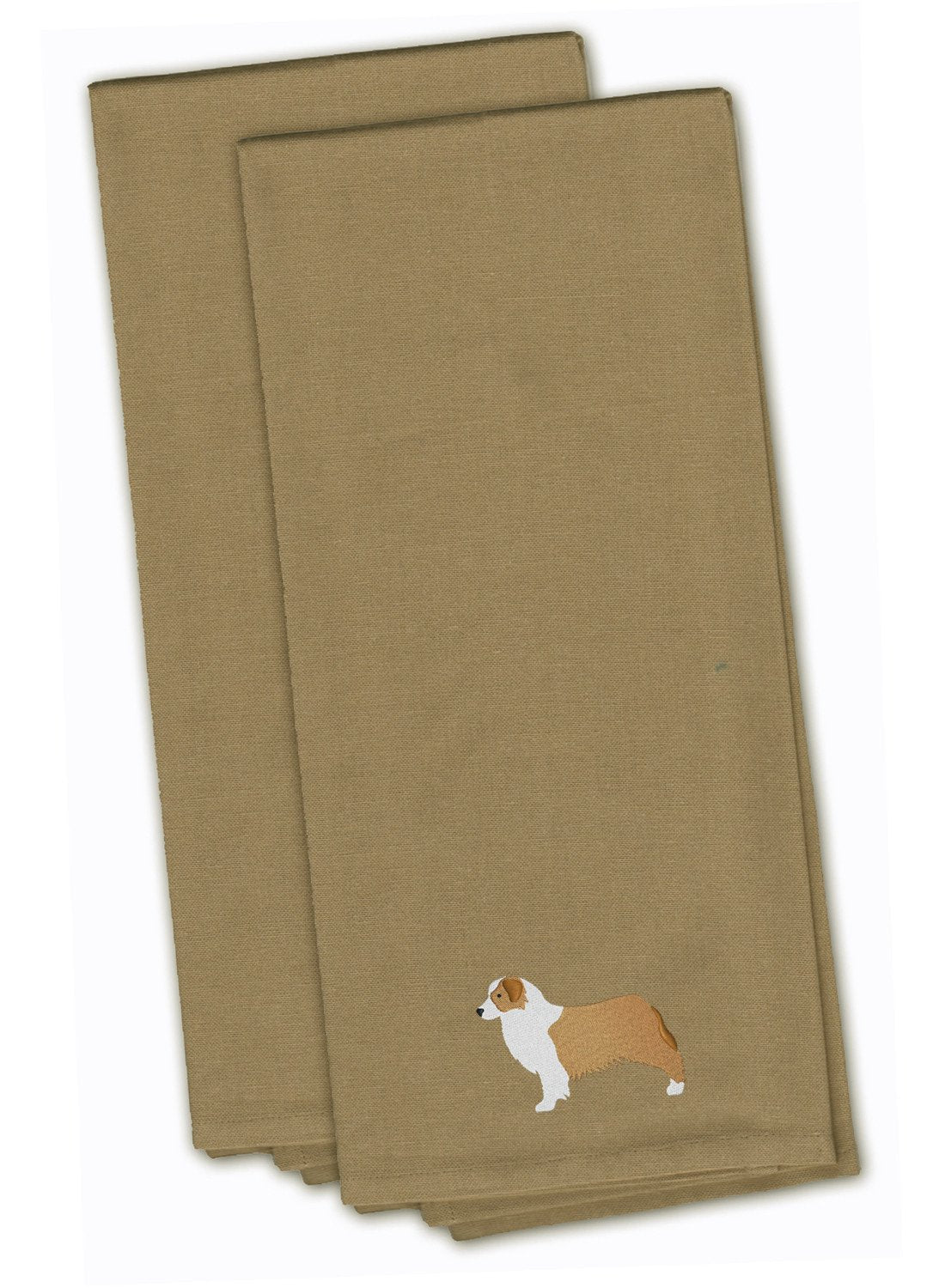 Australian Shepherd Dog Tan Embroidered Towel Set of 2 Decorative Bathroom Guest Hand Towel for Hand, Face, Tea, Dishcloth, 19 X 25, Tan