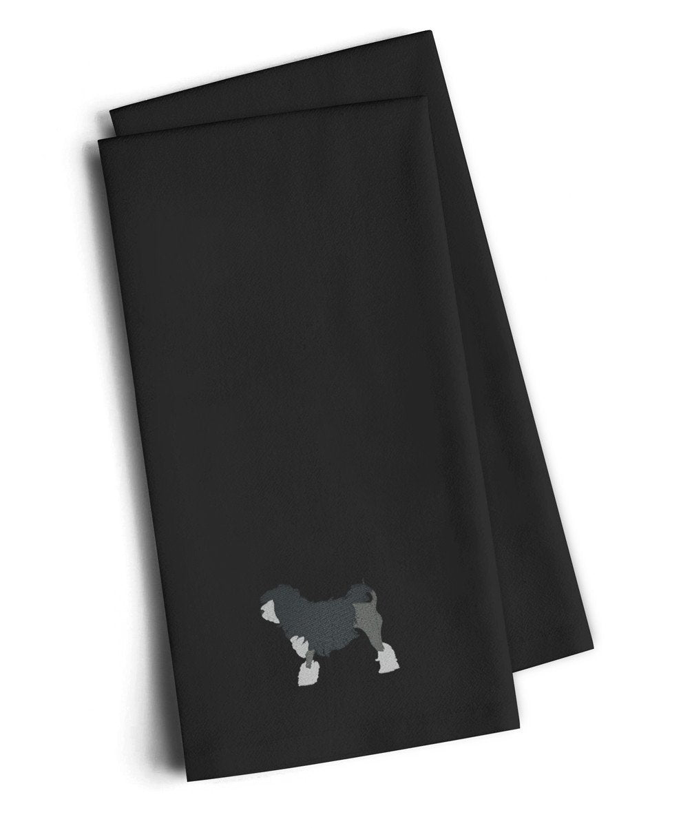 Lowchen Black Embroidered Towel Set of 2 Decorative Bathroom Guest Hand Towel for Hand, Face, Tea, Dishcloth, 19 X 25, Black