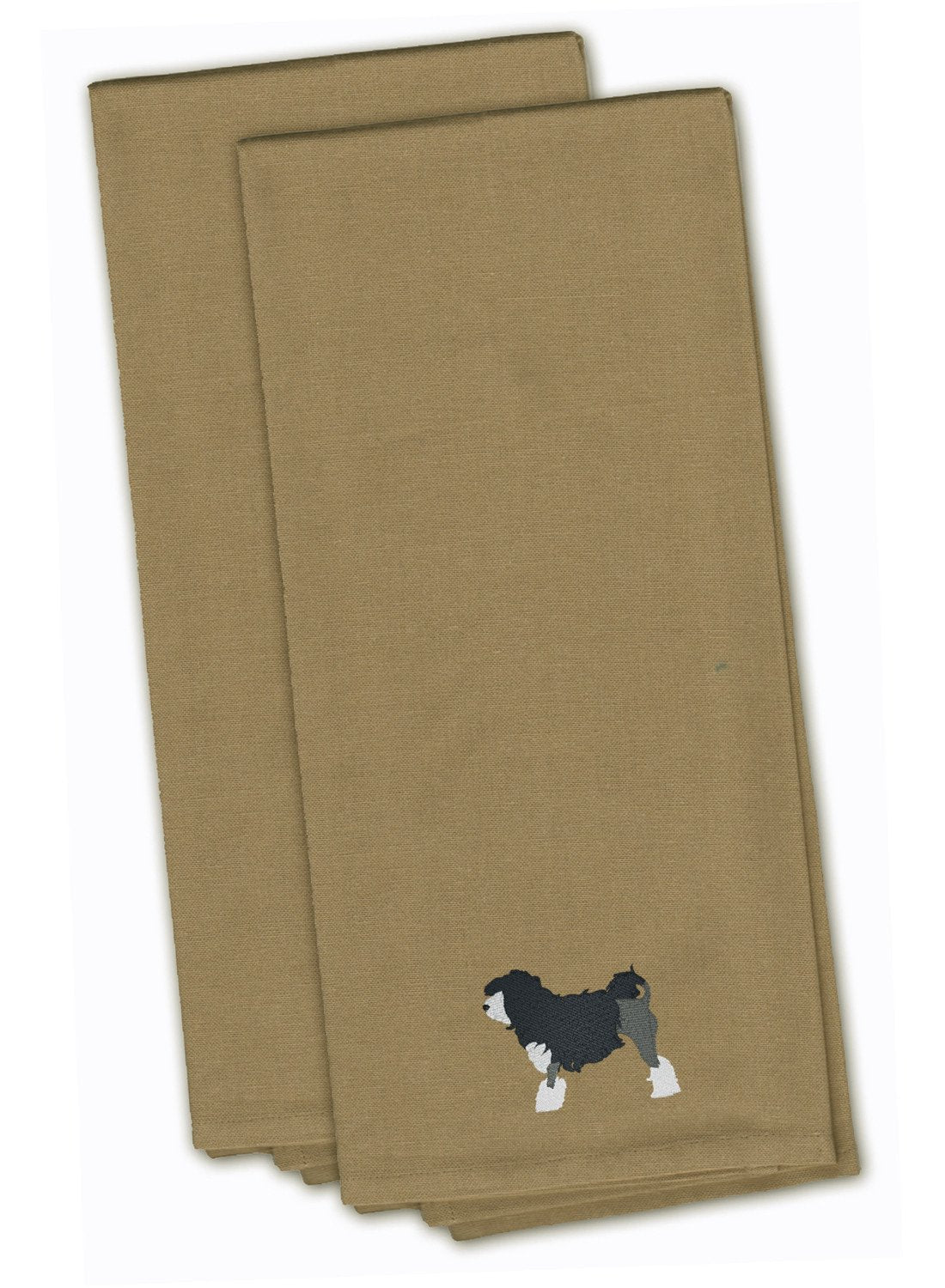Lowchen Tan Embroidered Towel Set of 2 Decorative Bathroom Guest Hand Towel for Hand, Face, Tea, Dishcloth, 19 X 25, Tan